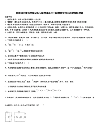 景德镇市重点中学2025届物理高二下期中学业水平测试模拟试题含解析