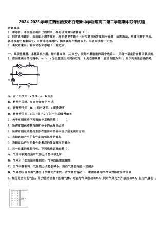 2024-2025学年江西省吉安市白鹭洲中学物理高二第二学期期中联考试题含解析