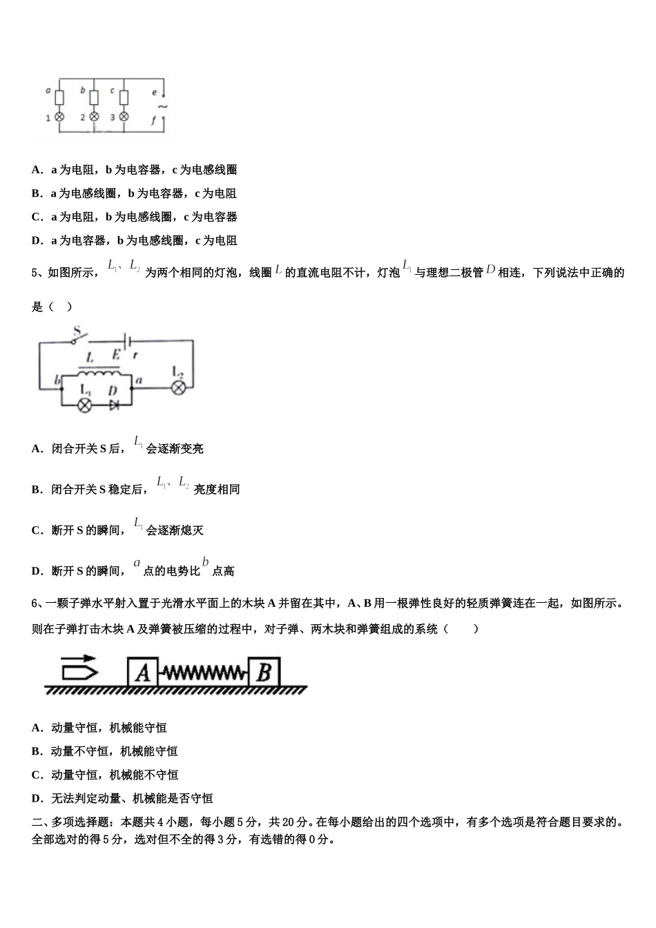 白鹭洲中学2024-2025学年物理高二下期中学业水平测试试题含解析_第2页