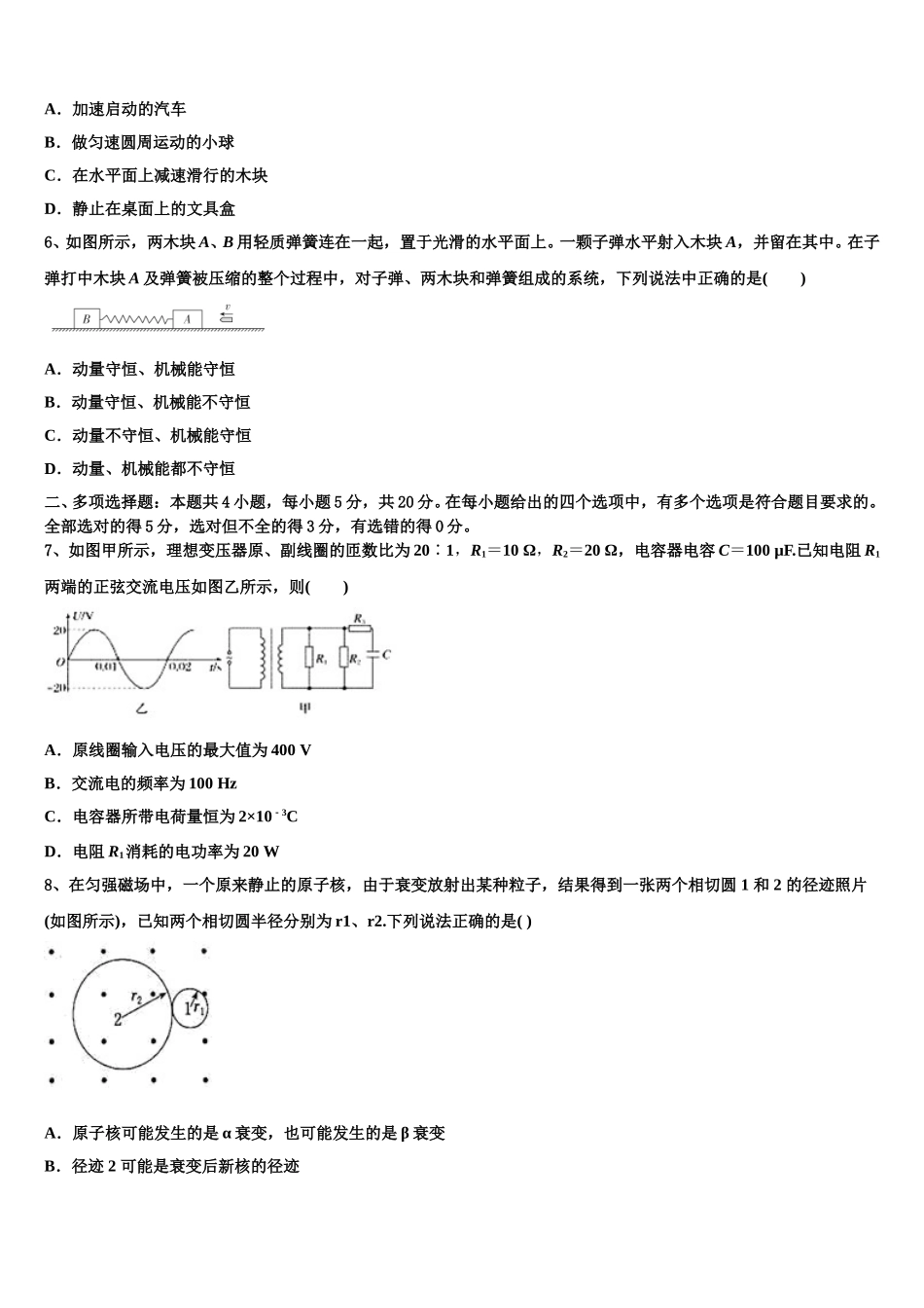 江西省赣州市大余县新城中学2024-2025学年高二物理第二学期期中学业水平测试模拟试题含解析_第2页