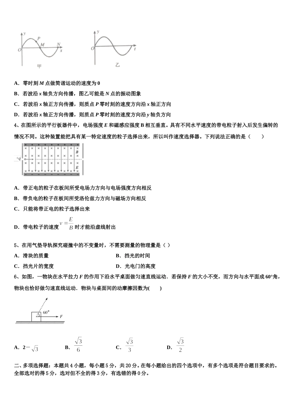 2025年江西省抚州市物理高二第二学期期中考试模拟试题含解析_第2页
