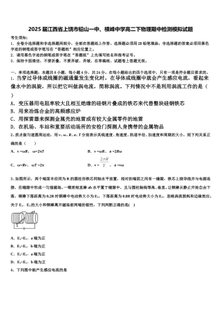 2025届江西省上饶市铅山一中、横峰中学高二下物理期中检测模拟试题含解析