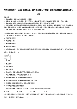江西省南昌市八一中学、洪都中学、麻丘高中等七校2025届高二物理第二学期期中考试试题含解析