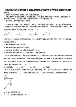 江西省赣州市大余县新城中学2025届物理高二第二学期期中学业质量监测模拟试题含解析