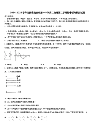 2024-2025学年江西省吉安市第一中学高二物理第二学期期中联考模拟试题含解析