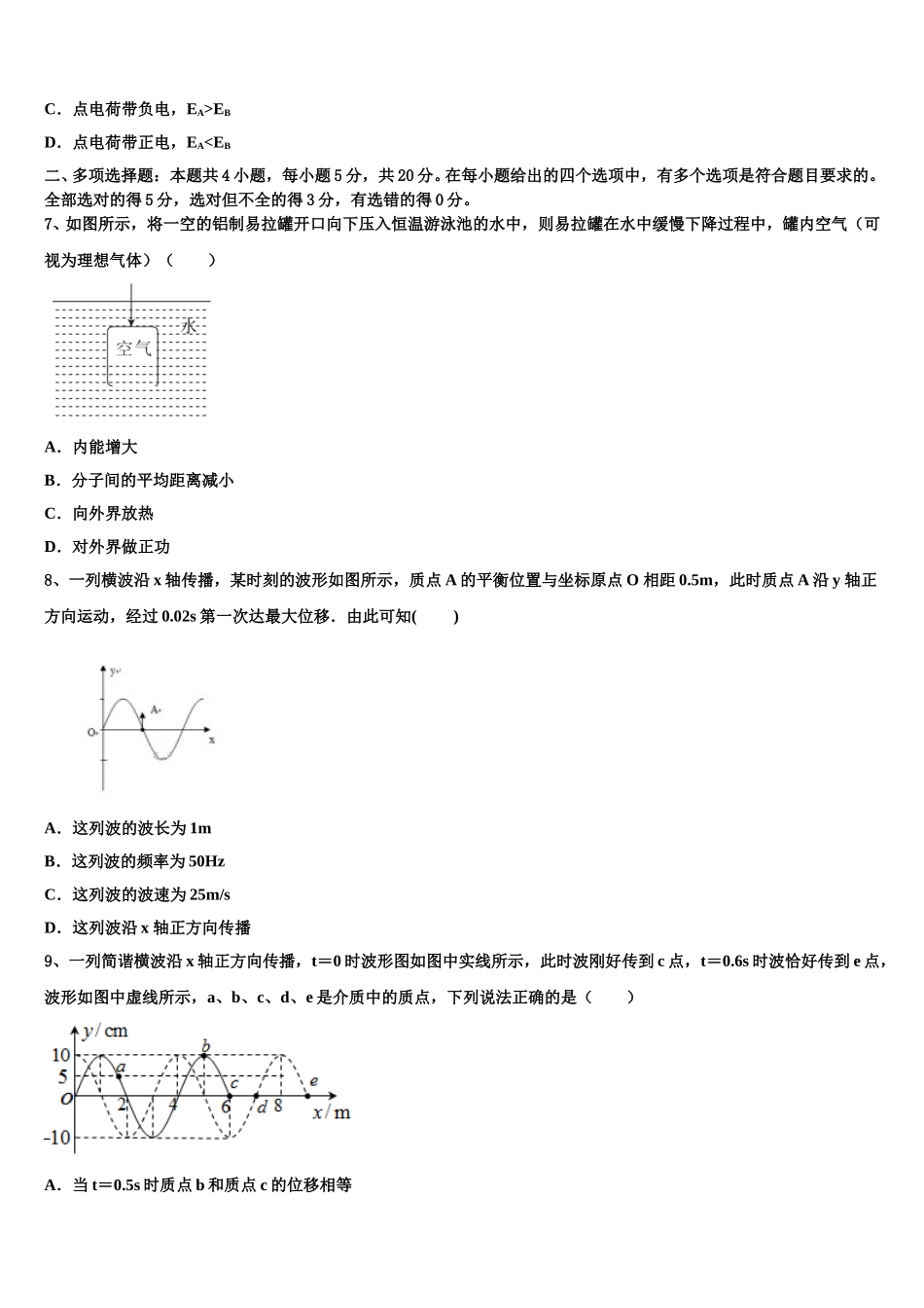 江西省宜春市樟树中学2025届物理高二第二学期期中监测试题含解析_第3页