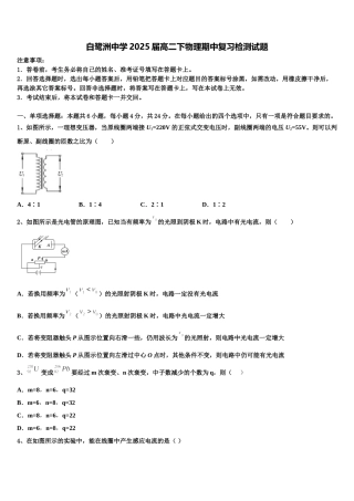白鹭洲中学2025届高二下物理期中复习检测试题含解析