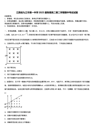 江西省九江市第一中学2025届物理高二第二学期期中考试试题含解析