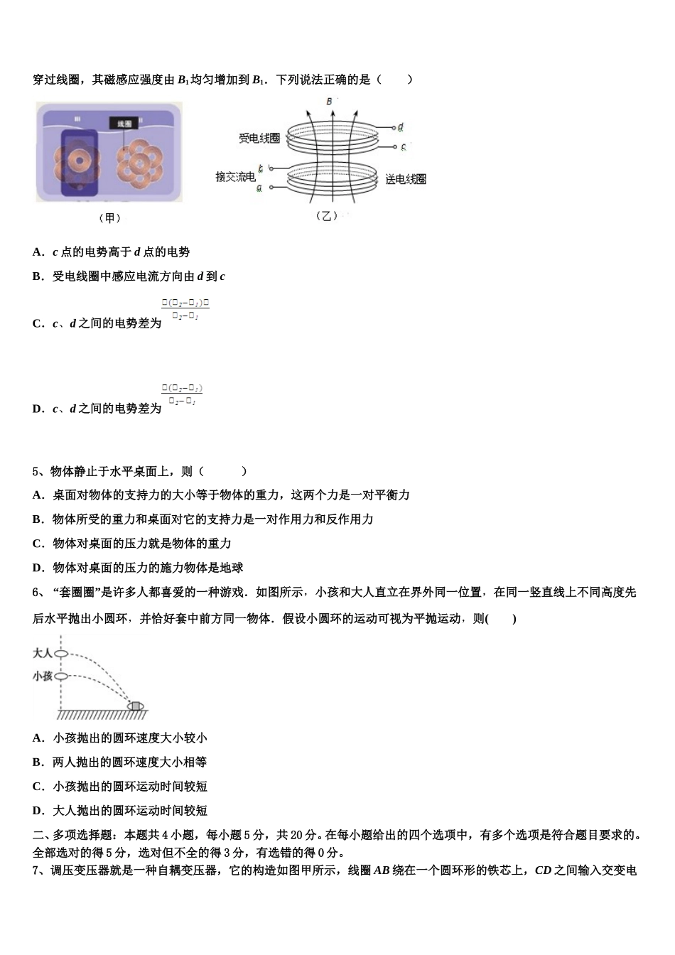 2025年辽宁省清原中学高二下物理期中检测试题含解析_第2页