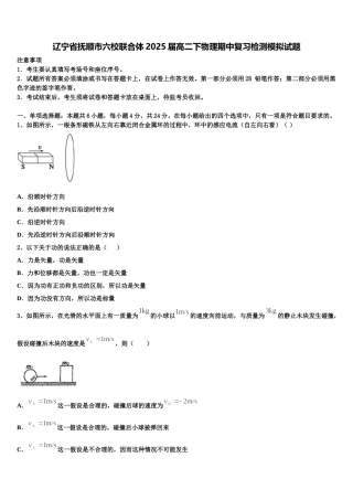 辽宁省抚顺市六校联合体2025届高二下物理期中复习检测模拟试题含解析