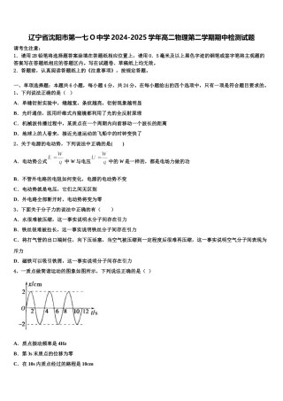 辽宁省沈阳市第一七O中学2024-2025学年高二物理第二学期期中检测试题含解析