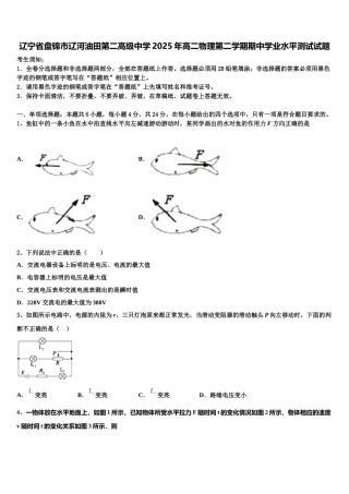 辽宁省盘锦市辽河油田第二高级中学2025年高二物理第二学期期中学业水平测试试题含解析