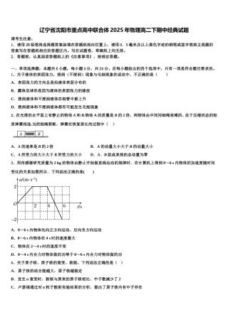 辽宁省沈阳市重点高中联合体2025年物理高二下期中经典试题含解析