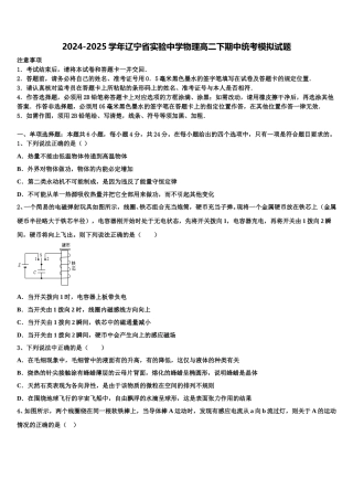 2024-2025学年辽宁省实验中学物理高二下期中统考模拟试题含解析