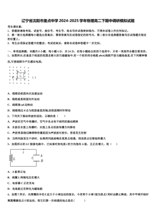 辽宁省沈阳市重点中学2024-2025学年物理高二下期中调研模拟试题含解析