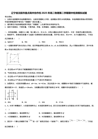 辽宁省沈阳市重点高中协作校2025年高二物理第二学期期中检测模拟试题含解析