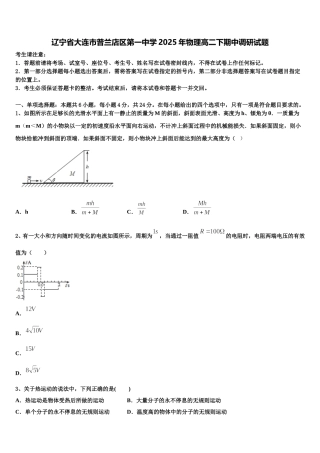 辽宁省大连市普兰店区第一中学2025年物理高二下期中调研试题含解析