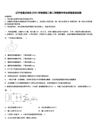 辽宁省重点名校2025年物理高二第二学期期中学业质量监测试题含解析