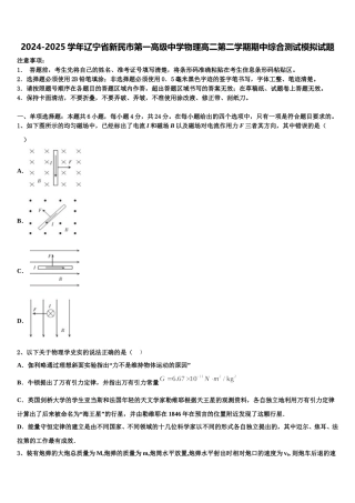 2024-2025学年辽宁省新民市第一高级中学物理高二第二学期期中综合测试模拟试题含解析