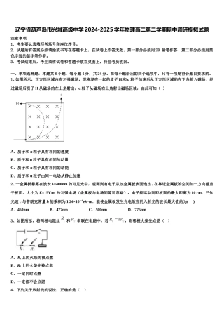 辽宁省葫芦岛市兴城高级中学2024-2025学年物理高二第二学期期中调研模拟试题含解析