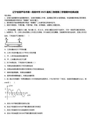辽宁省葫芦岛市第一高级中学2025届高二物理第二学期期中经典试题含解析