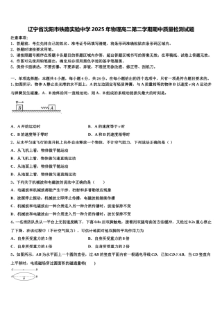 辽宁省沈阳市铁路实验中学2025年物理高二第二学期期中质量检测试题含解析